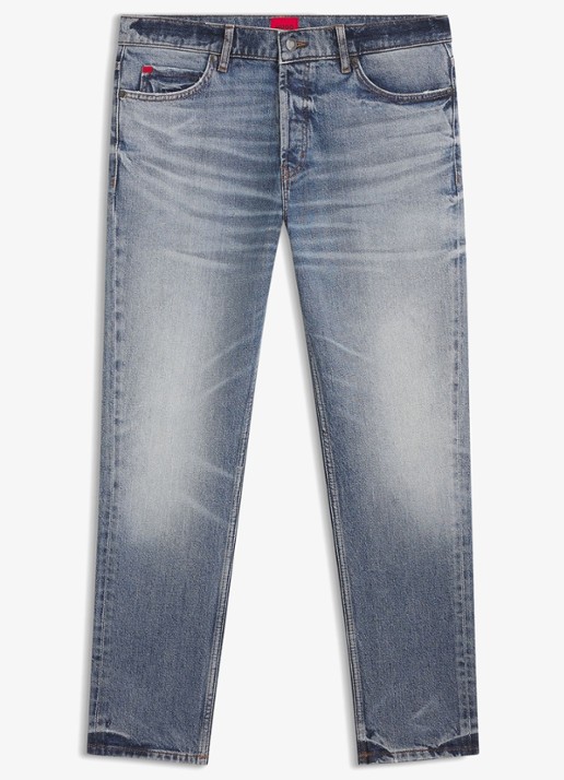 HUGO Tapered fit jeans met medium wassing - voorkant indigo