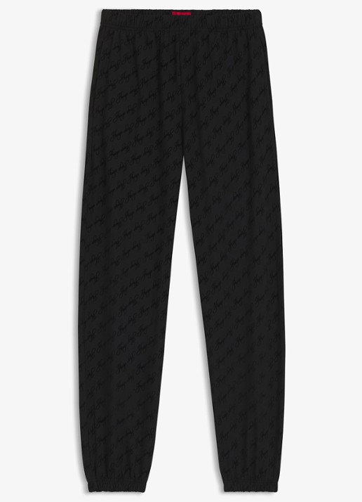 HUGO Tapered fit joggingbroek met logoprint - voorkant 3 zwart