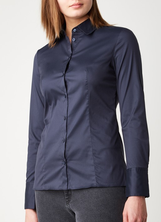 HUGO The Fitted Shirt blouse met stretch - detail 4 donkerblauw