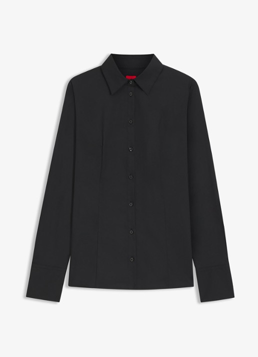 HUGO The Fitted Shirt blouse met stretch - voorkant 5 zwart