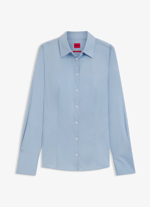 HUGO The Fitted Shirt blouse met stretch - voorkant 5 lichtblauw