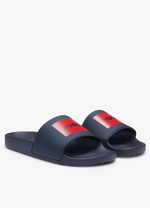 HUGO Timein slipper met logo - detail dark blue-404 / blauw