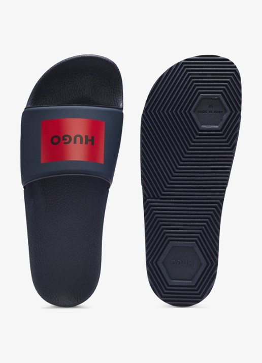 HUGO Timein slipper met logo - detail 2 dark blue-404 / blauw