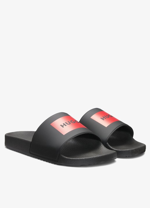 HUGO Timein slipper met logo - detail zwart