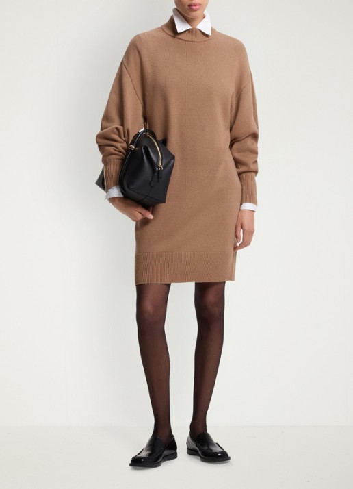 HUGO Trui jurk met logo - voorkant 5 lichtbruin