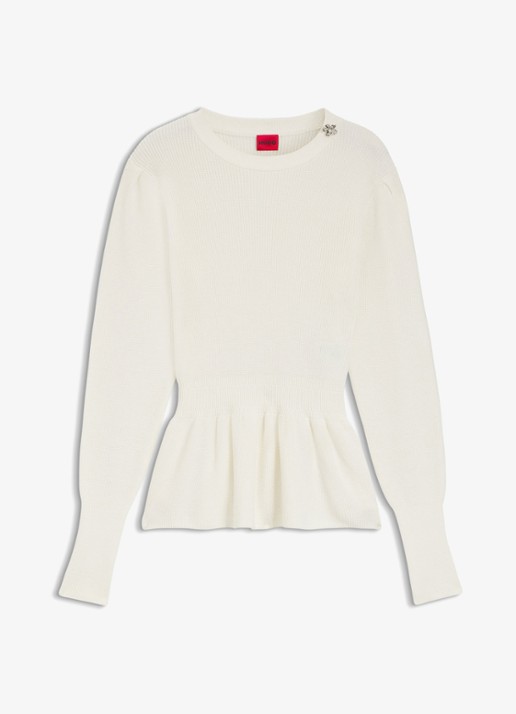 HUGO Trui met ribstructuur - voorkant creme