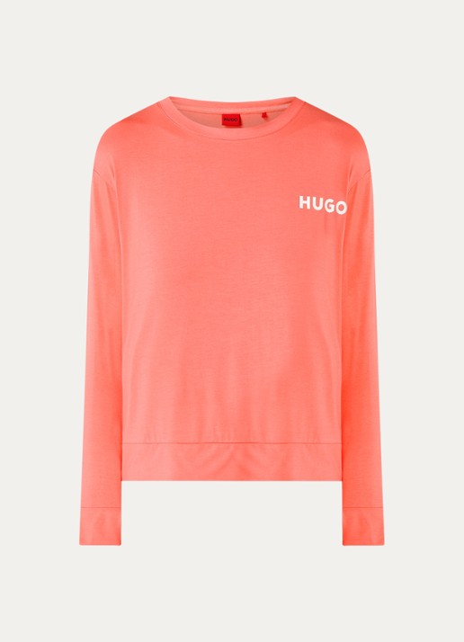 HUGO Unite pyjamatop met logo - voorkant koraalroze