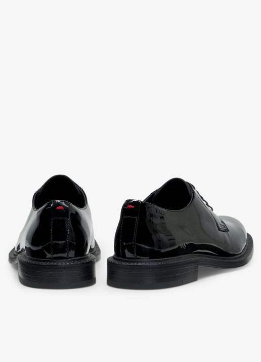 HUGO Veterschoenen van lakleer met logo - detail 5 zwart