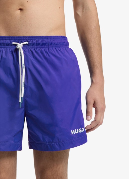 HUGO Volledig gevoerde zwemshort met contrastlogo - detail 2 staalblauw