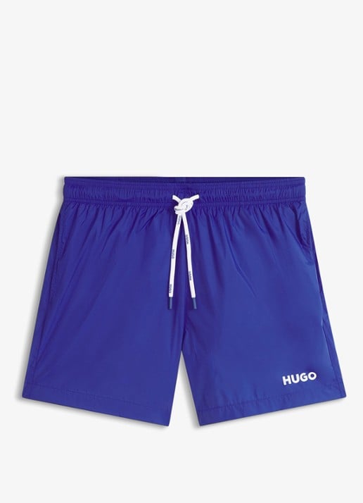 HUGO Volledig gevoerde zwemshort met contrastlogo - voorkant 4 staalblauw