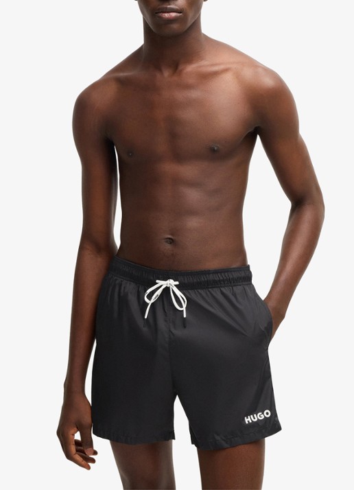 HUGO Volledig gevoerde zwemshort met contrastlogo - voorkant 3 black-001 / zwart