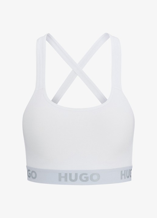 HUGO Voorgevormde bralette met logoband - voorkant wit