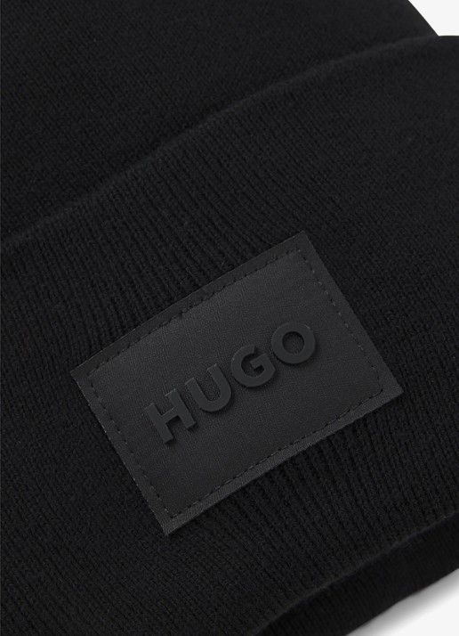 HUGO Xevon fijngebreide muts met logo - detail 2 zwart