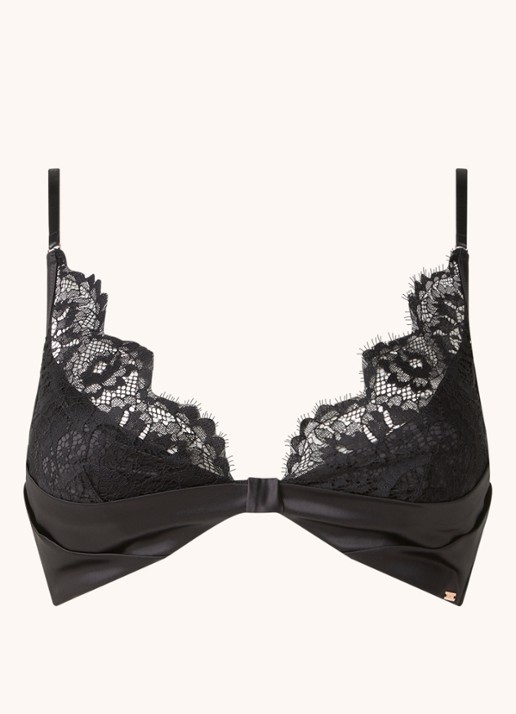 Hunkemöller Hannako bralette van kant met satijn - voorkant 2 zwart