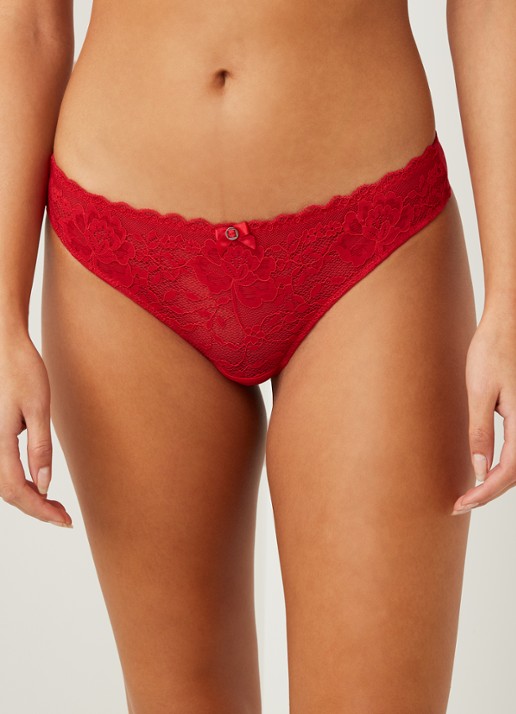 Hunkemöller Maya string met kant - detail 3 steenrood