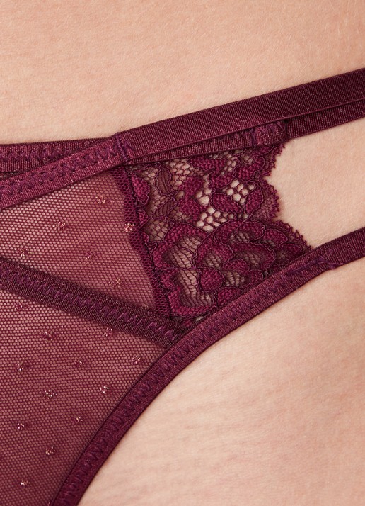 Hunkemöller Melda string met lurex en kant in 3-pack - detail 2 aubergine