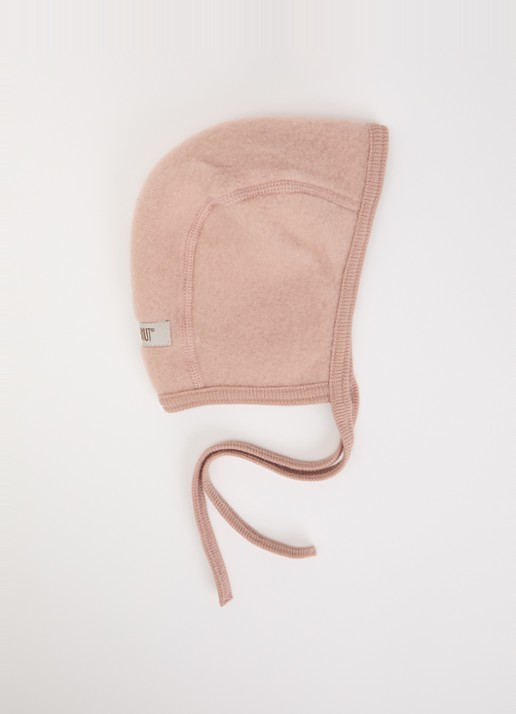 Huttelihut Babymuts van merino wol - voorkant oudroze