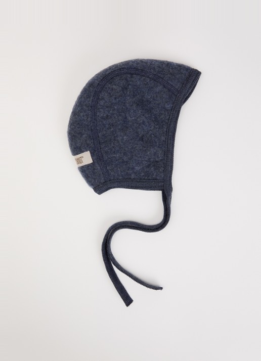 Huttelihut Babymuts van merino wol - voorkant donkerblauw
