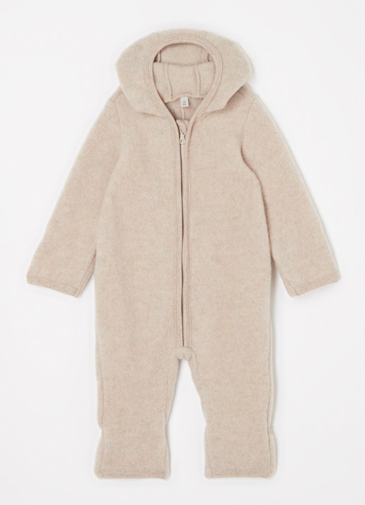 Huttelihut Babypak van wol met capuchon - voorkant beige