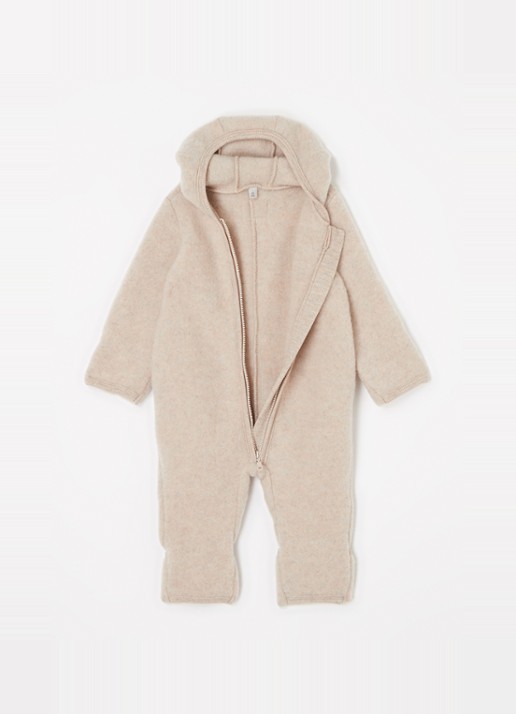 Huttelihut Babypak van wol met capuchon - voorkant 2 beige