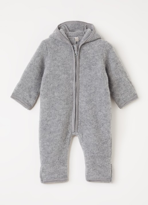 Huttelihut Babypak van wol met capuchon - voorkant grijs