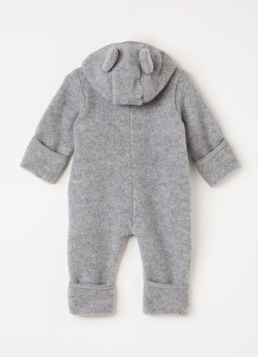Huttelihut Babypak van wol met capuchon - voorkant 2 grijs