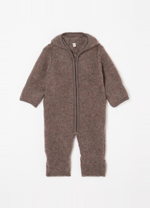 Huttelihut Babypak van wol met capuchon - voorkant donkerbruin