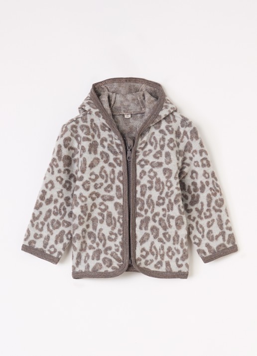 Huttelihut Jack van merino wol met panterprint - voorkant 2 camel