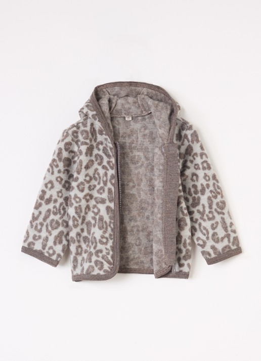 Huttelihut Jack van merino wol met panterprint - voorkant 3 camel