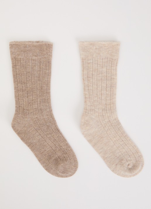 Huttelihut Ribgebreide sokken in wolblend in 2-pack - voorkant camel