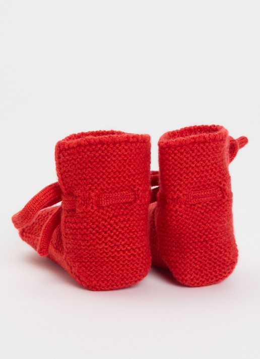 Hvid Babyslofjes van merino wol - achterkant 3 rood