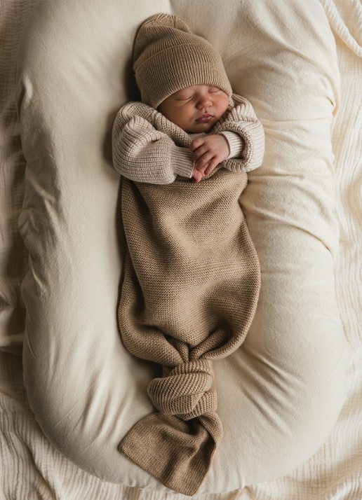 Hvid Cocoon van merino wol - voorkant 7 zand