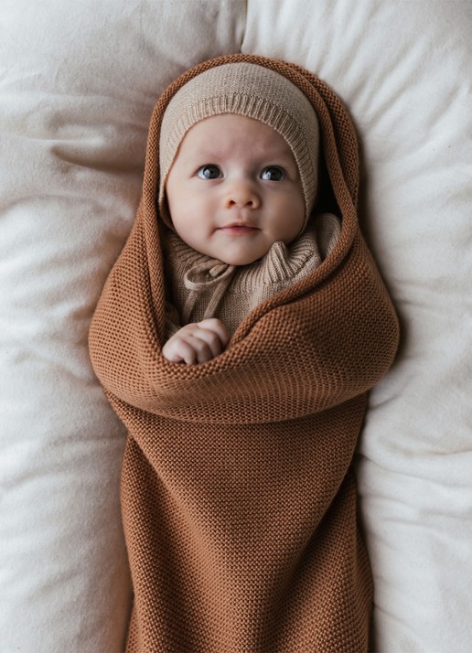 Hvid Cocoon van merino wol - voorkant 3 roestbruin