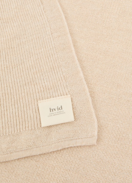 Hvid Felix wiegdeken van merino wol 70 x 95 cm - voorkant 2 beige