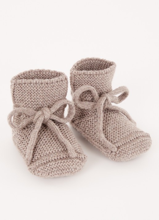 Hvid Gebreide babyslofjes van wol - voorkant 2 taupe
