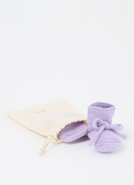 Hvid Gebreide babyslofjes van wol - detail lila