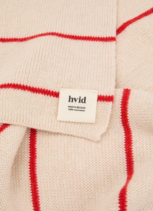 Hvid Igor sjaal van merino wol met streepprint 140 x 16 cm - detail 2 rood