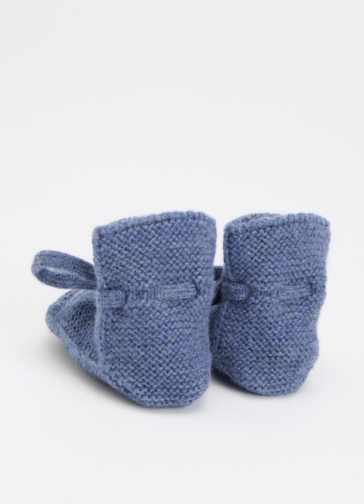 Hvid Original Booties babyslofje met strikdetail - achterkant 3 staalblauw
