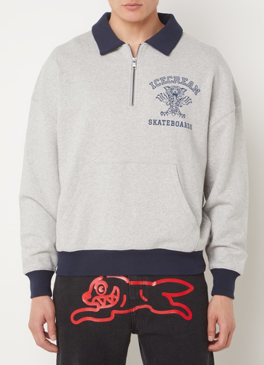 ICECREAM Tiger sweater met halve rits en logoprint - achterkant 2 grijsmele