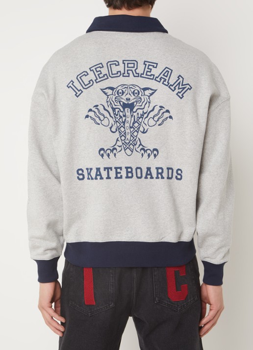 ICECREAM Tiger sweater met halve rits en logoprint - detail grijsmele