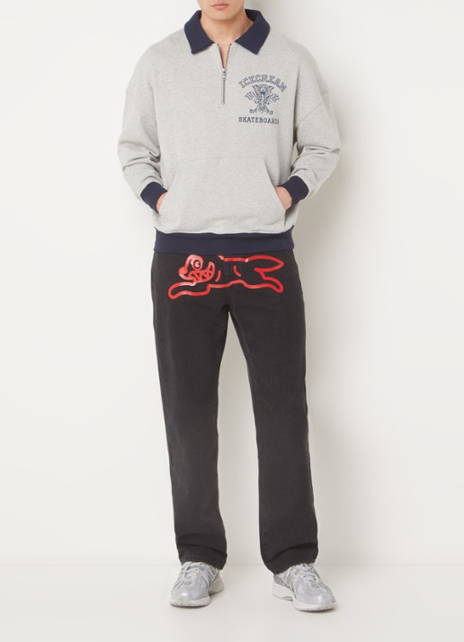ICECREAM Tiger sweater met halve rits en logoprint - voorkant 4 grijsmele