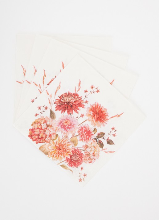 Ihr Ideal Home Autumn Bouquet Allover servet 33 x 33 cm set van 20 - voorkant 2 zalmroze
