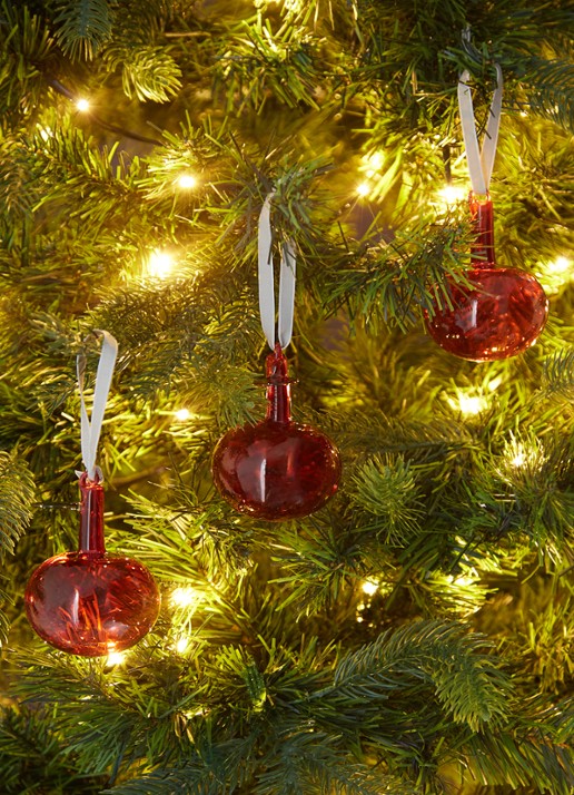 Iittala Oiva Toikka Lasiomena kersthanger 9 cm set van 3 - voorkant 2 rood