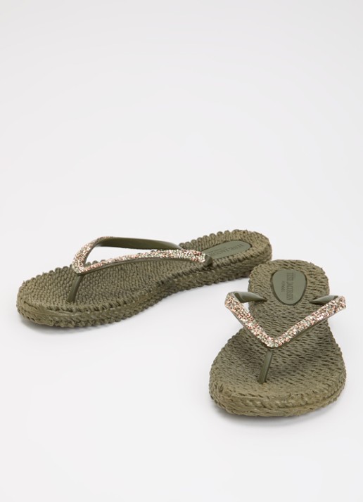 Ilse Jacobsen Cheerful slipper met strass - detail legergroen
