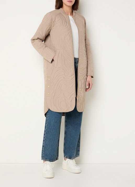 Ilse Jacobsen Gewatteerde jas met quilt patroon en steekzakken - voorkant 2 donkerbeige