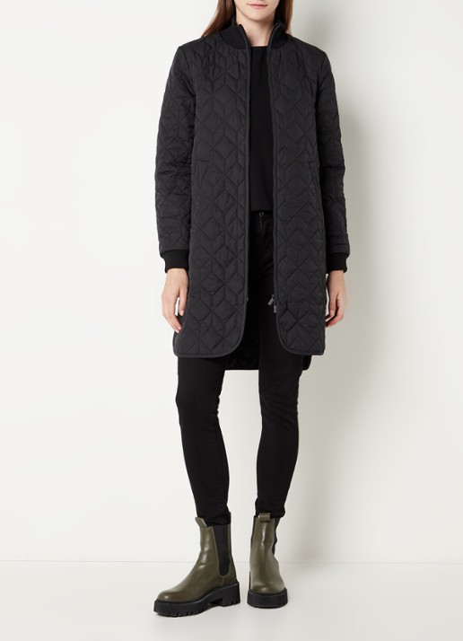 Ilse Jacobsen Gewatteerde jas met quilt patroon  - voorkant 4 zwart