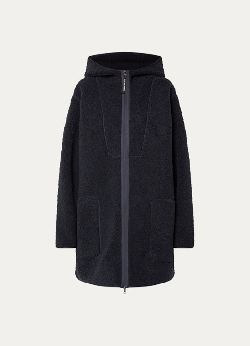Ilse Jacobsen Longline jack van teddy met capuchon - voorkant 2 zwart