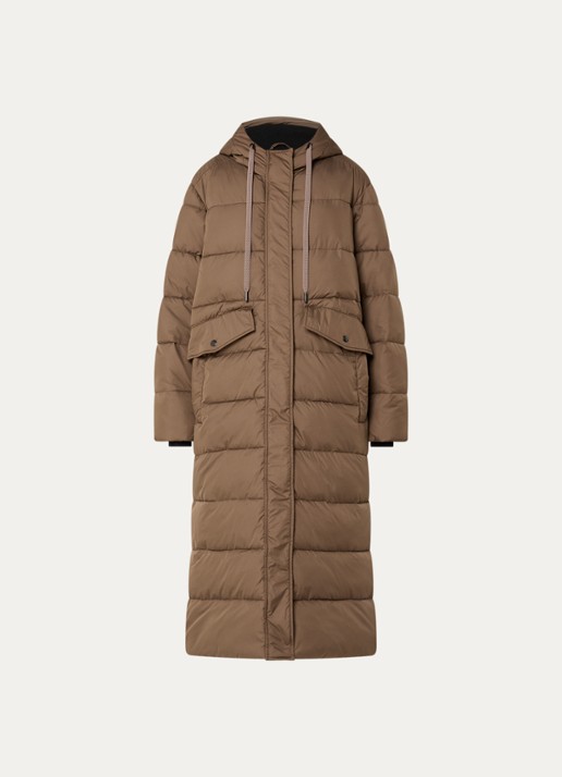 Ilse Jacobsen Longline puffer jack met capuchon - voorkant 3 bruin