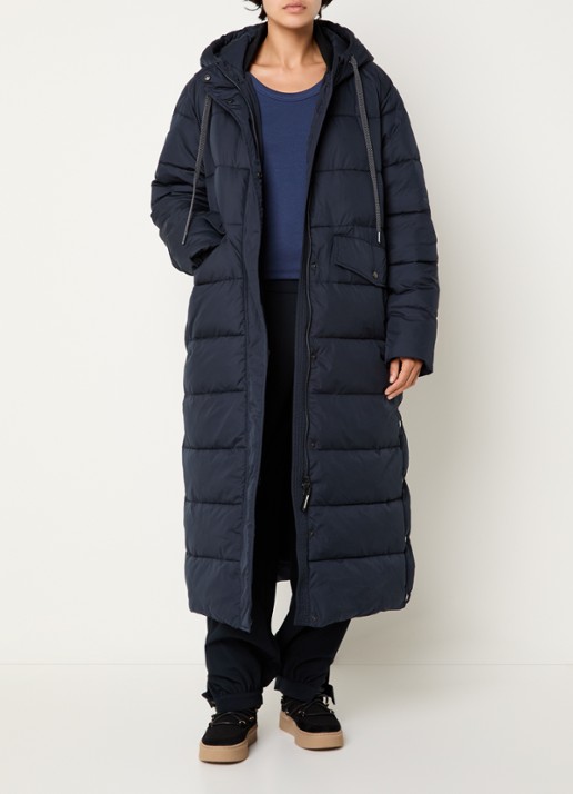 Ilse Jacobsen Longline puffer jack met capuchon - voorkant 4 donkerblauw