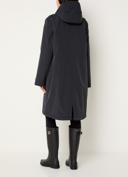 Ilse Jacobsen Longline regenjas met klepzakken - achterkant 2 zwart